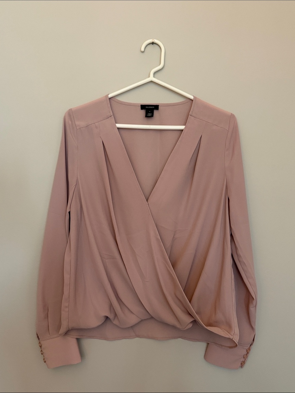 Halogen Dusty Rose Wrap-Front Long Sleeve Blouse